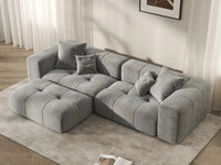Seccional de chaise de 2 asientos para espacios pequeños Matrix gris claro | 3 piezas (incluye 1 otomana), tela de lino