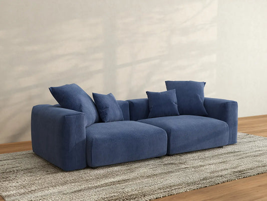Sofá biplaza Matrix de pana azul | 2 piezas, asientos para espacios pequeños, fácil de limpiar, diseño elegante