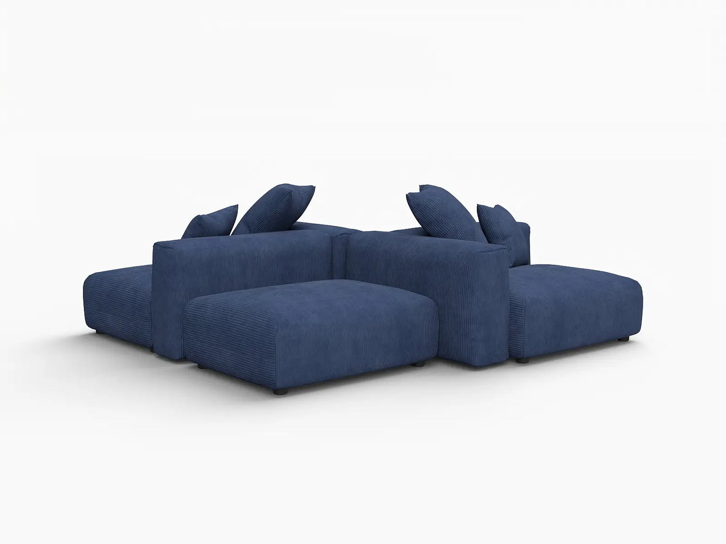 Matrix 2-Seater Symmetrical Sectional in Blue Corduroy | 4-Piece (Includes 2 Ottomans), Living Room Seating, Easy To Clean, Large Space