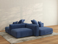 Matrix 2-Seater Symmetrical Sectional in Blue Corduroy | 4-Piece (Includes 2 Ottomans), Living Room Seating, Easy To Clean, Large Space