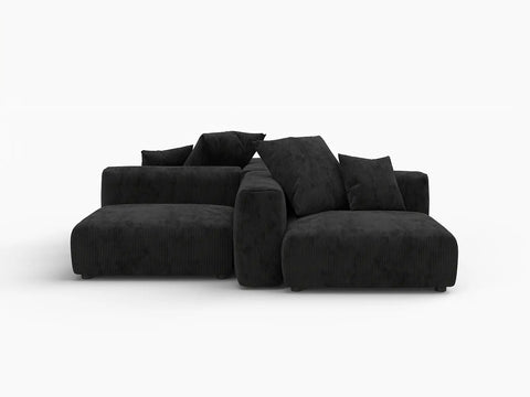 Fundas de sofá modulares modernas Matrix | Fundas de sofá de pana negra para 2 plazas con 2 otomanas