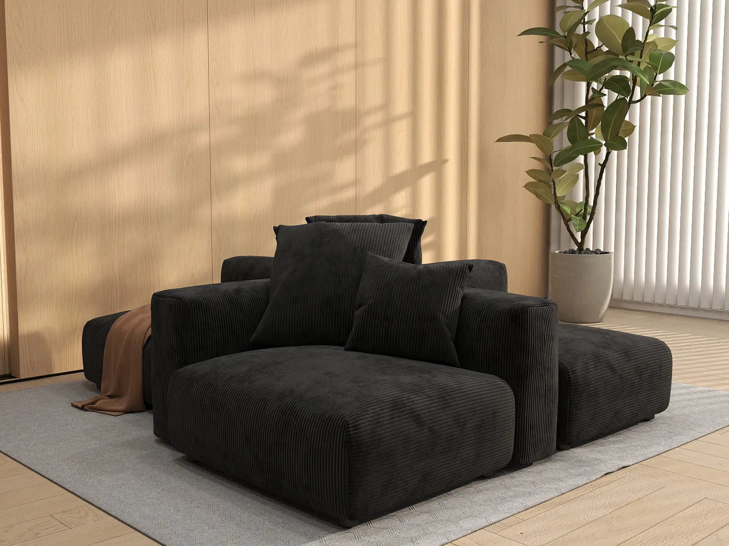 Matrix Modern Modular Sofa Covers | Black Corduroy Sofa Covers for 2-Seater with 2-Ottoman