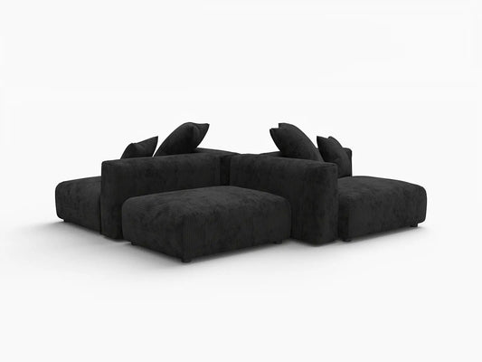 Matrix Modern Modular Sofa Covers | Black Corduroy Sofa Covers for 2-Seater with 2-Ottoman