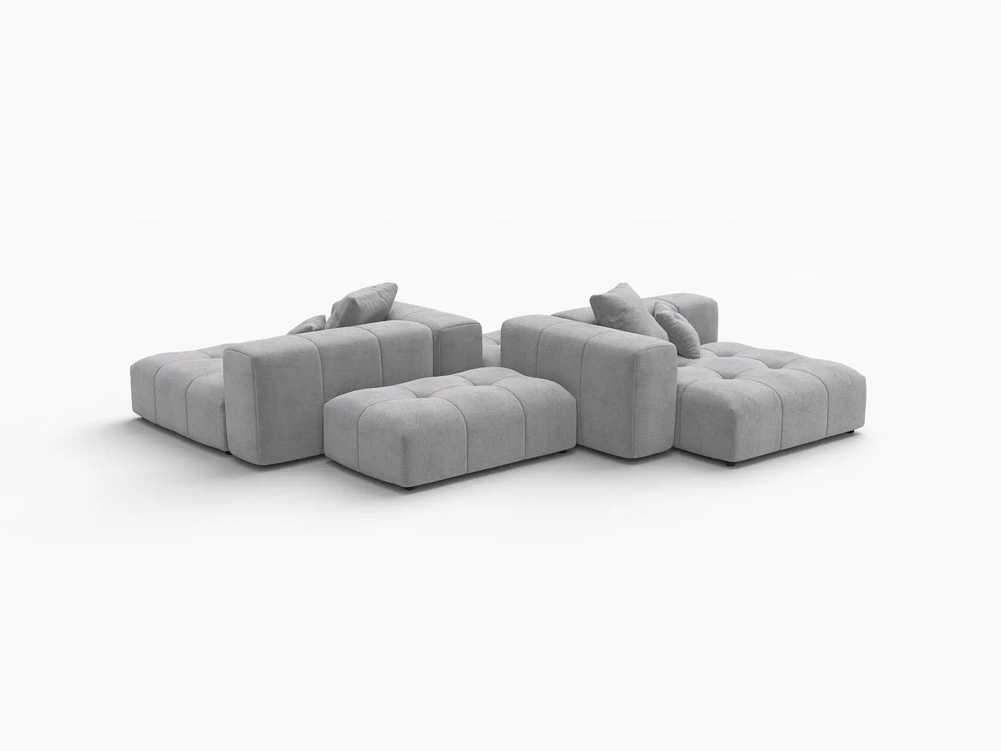 Seccional simétrico Matrix de 2 plazas en lino gris claro | 4 piezas (incluye 2 otomanas), asientos para sala de estar, estilo contemporáneo