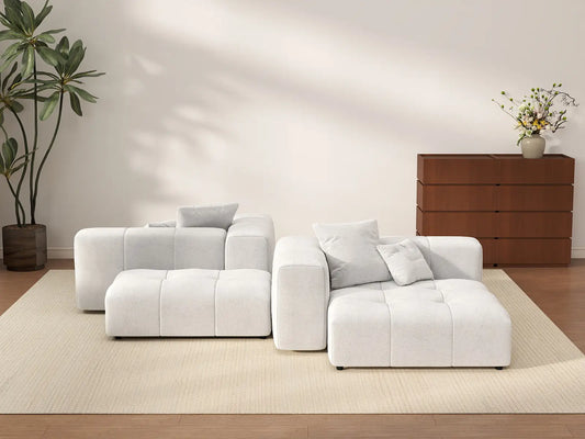 Matrix 2-Seater Symmetrical Sectional in White Linen | 4-Piece (Includes 2 Ottomans), Living Room Seating, Large Space