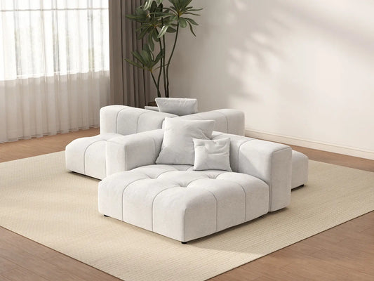 Matrix 2-Seater Symmetrical Sectional in White Linen | 4-Piece (Includes 2 Ottomans), Living Room Seating, Large Space