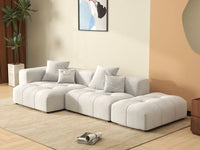 Seccional Matrix de 2 plazas con chaise longue, color blanco | 3 piezas (incluye 1 otomana), tela de lino, asientos para sala de estar