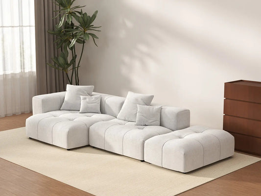 Matrix 2-Seater White Chaise Sectional | 3-Piece (Includes 1 Ottoman), Linen Fabric, Lounge Room Seating