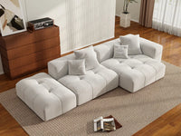 Seccional Matrix de 2 plazas con chaise longue, color blanco | 3 piezas (incluye 1 otomana), tela de lino, asientos para sala de estar