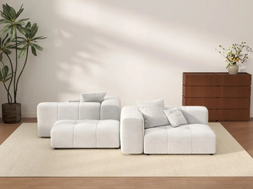 Matrix 2-Seater White Large Space Symmetrical Sectional | 4-Piece (Includes 2 Ottomans), Linen Fabric