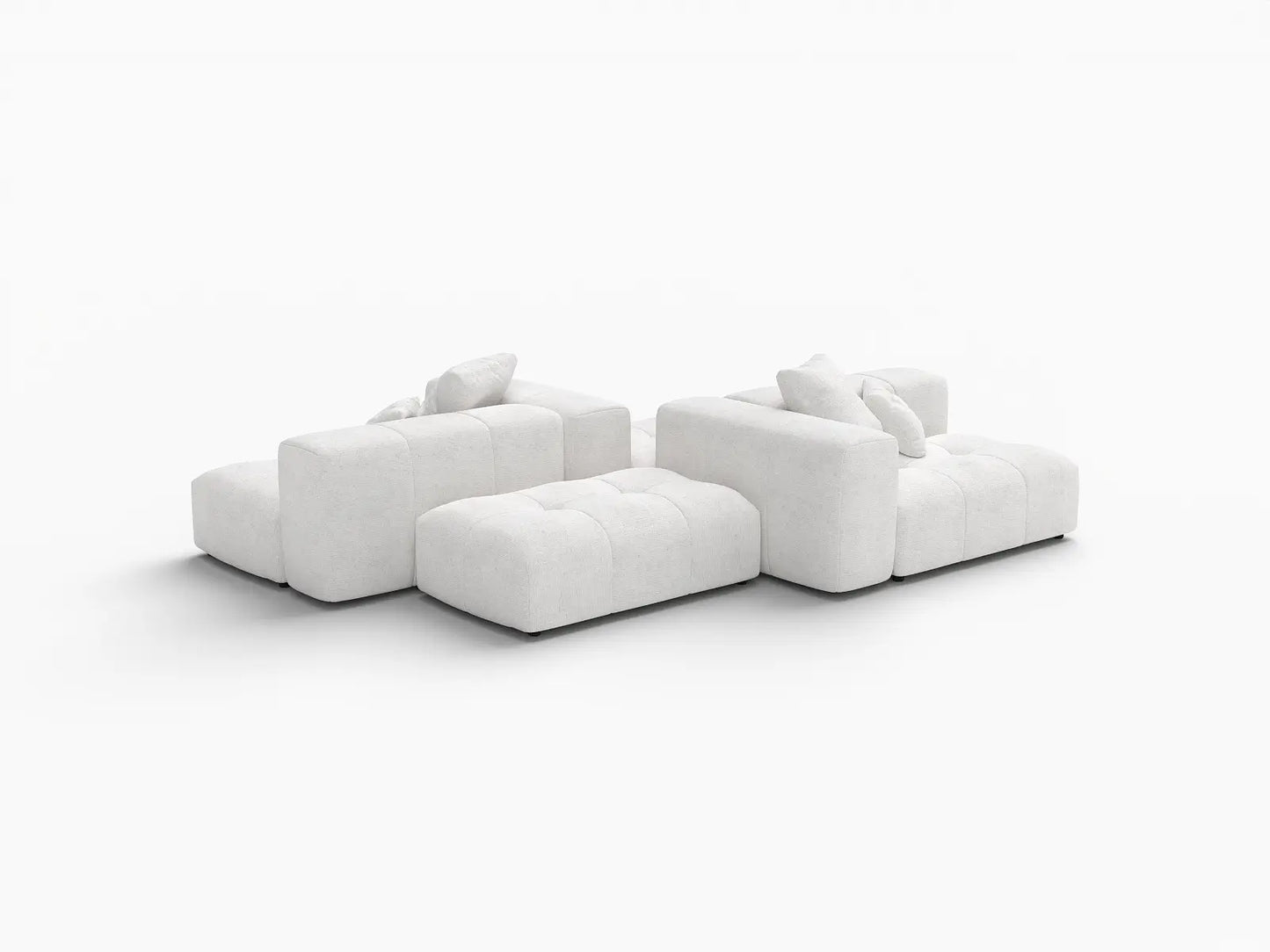 Seccional simétrico grande Matrix blanco de 2 plazas | 4 piezas (incluye 2 otomanas), tela de lino