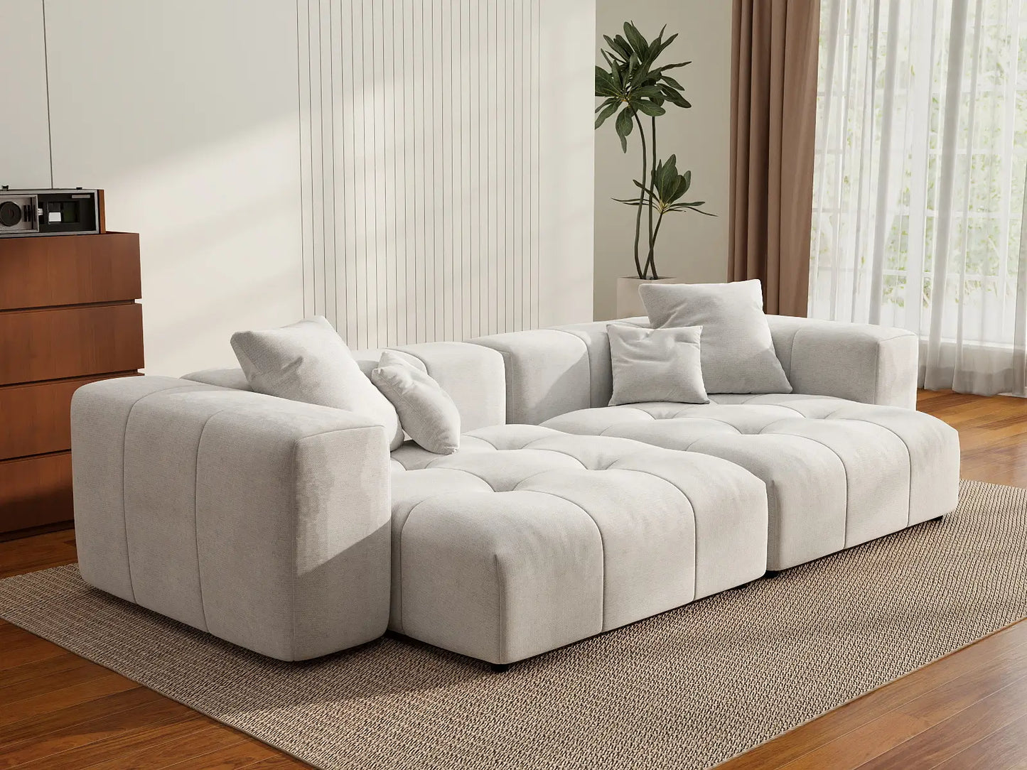 Matrix 2-Seater White Linen Loveseat | 2-Piece, Modern Style