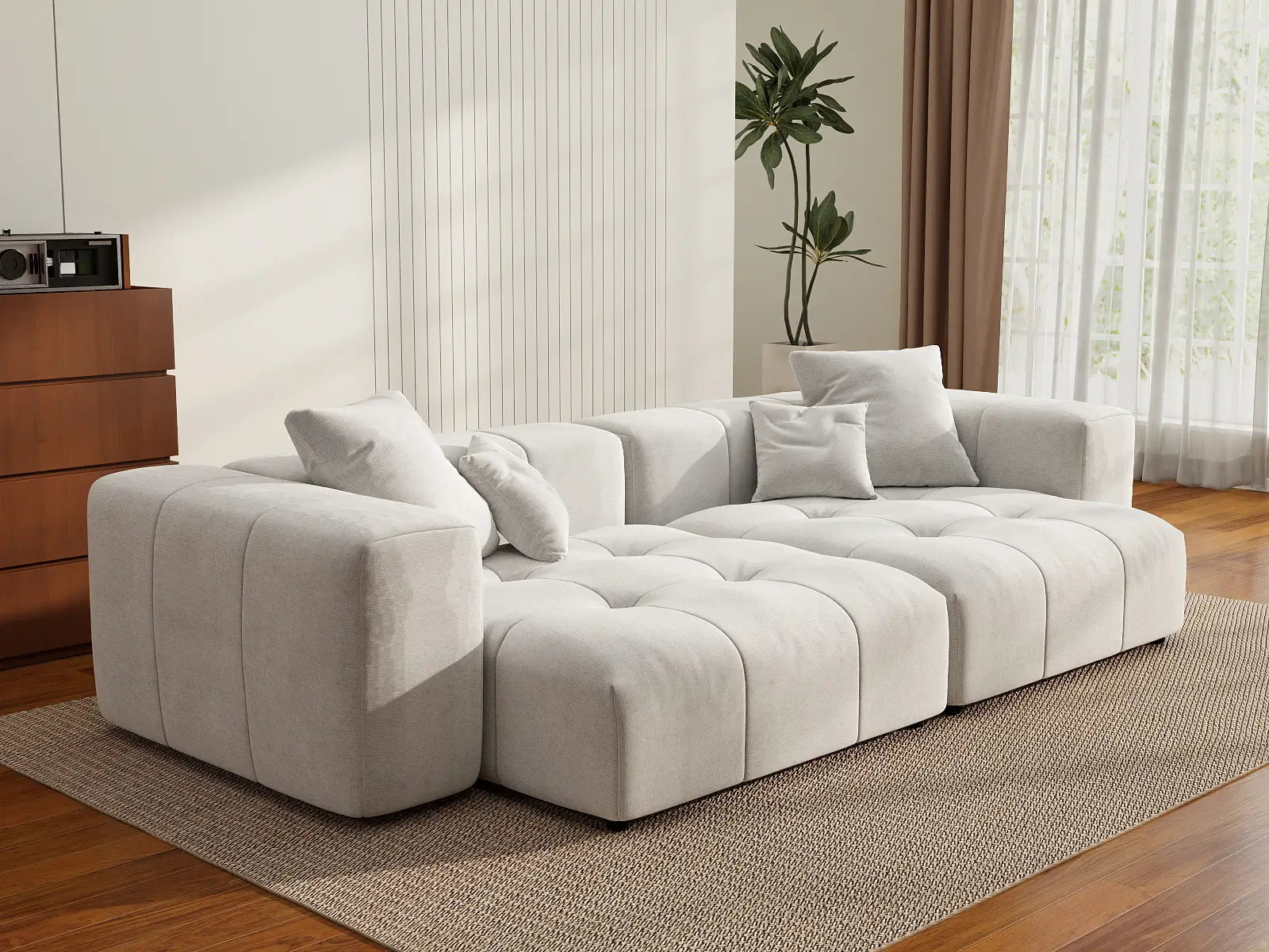 Matrix 2-Seater White Linen Loveseat | 2-Piece, Modern Style
