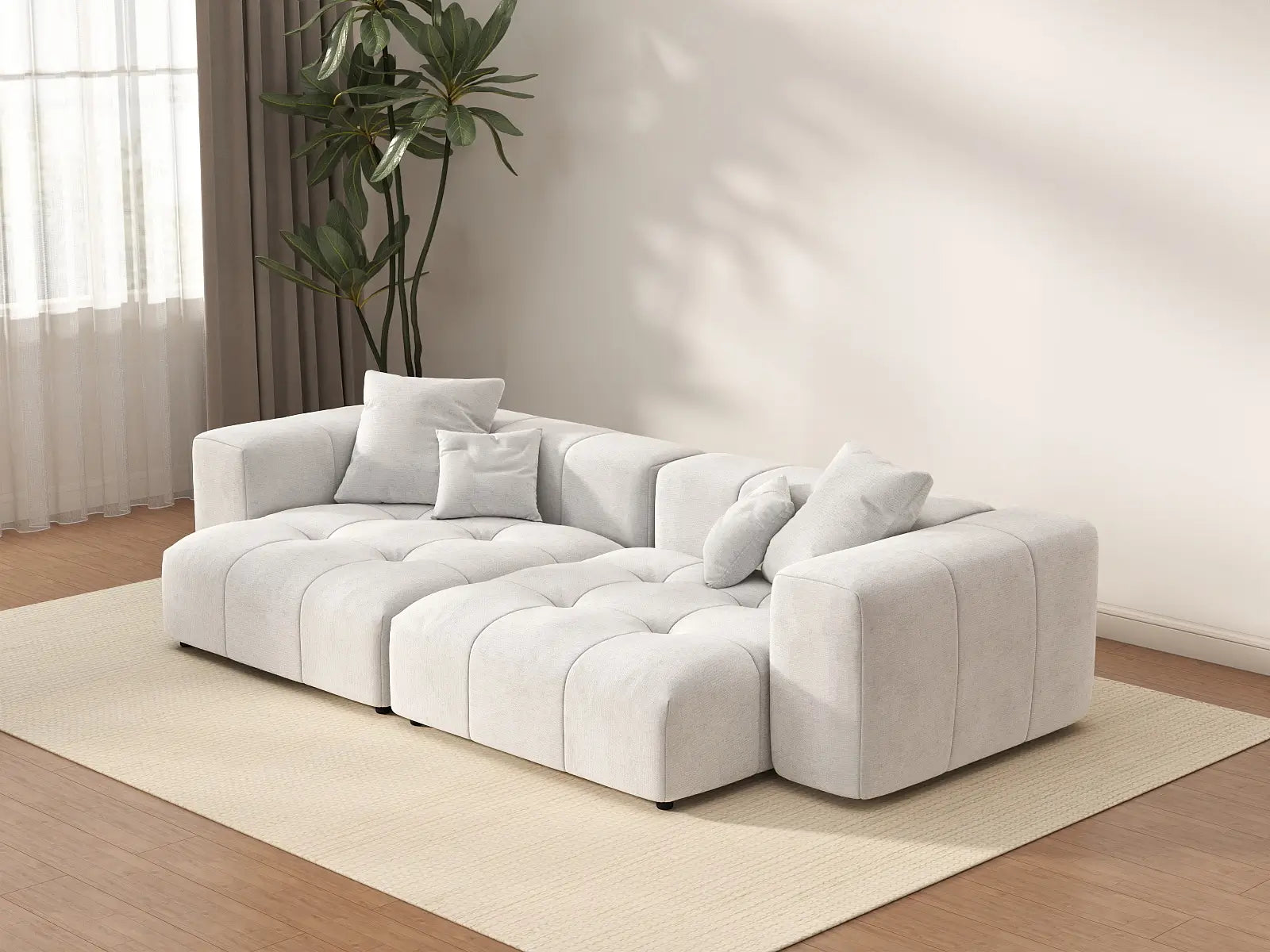 Matrix 2-Seater White Linen Loveseat | 2-Piece, Modern Style