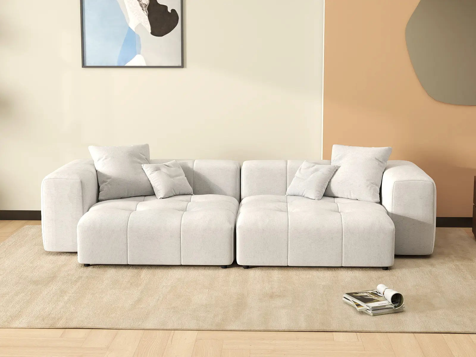 Matrix 2-Seater White Linen Loveseat | 2-Piece, Modern Style