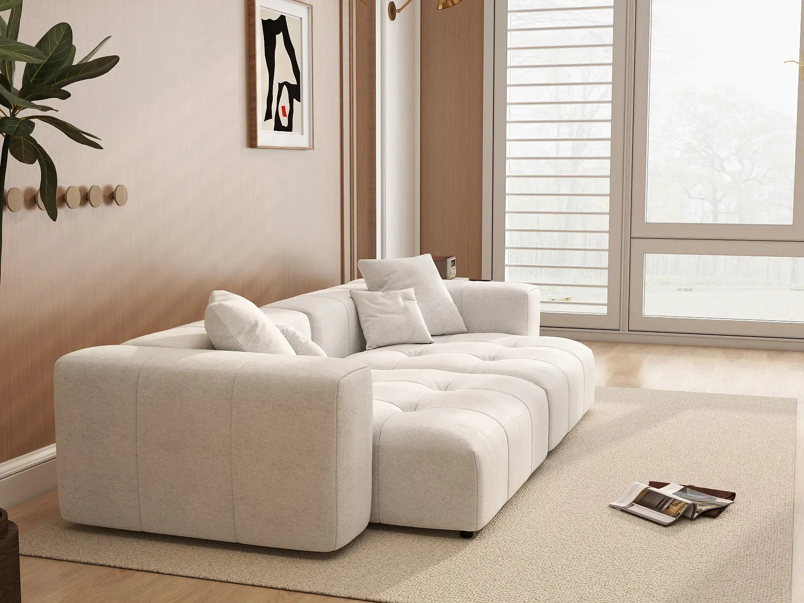 Matrix 2-Seater White Linen Loveseat | 2-Piece, Modern Style