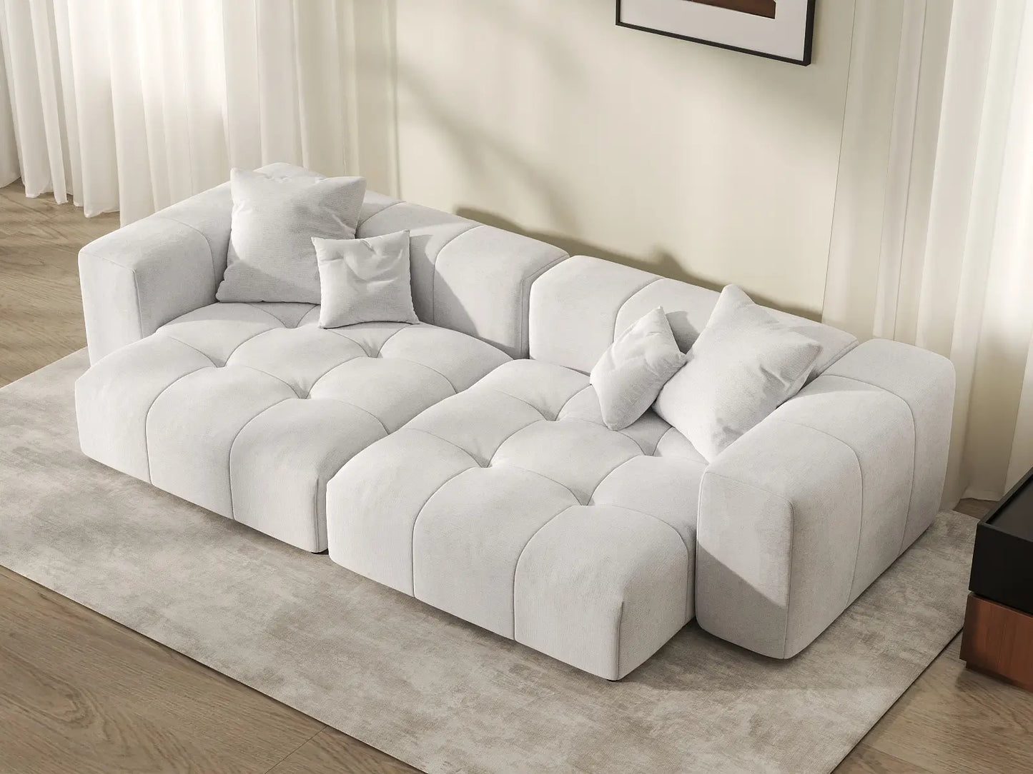Matrix 2-Seater White Linen Loveseat | 2-Piece, Modern Style