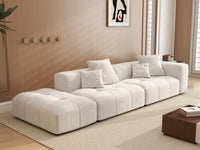 Matrix 2-Seater White Small Space Chaise Sectional | 3-Piece (Includes 1 Ottoman), Linen Fabric