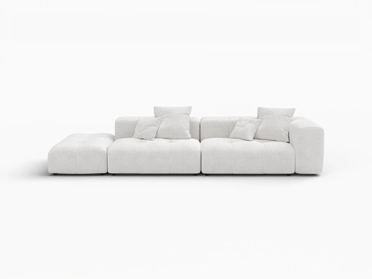Matrix 2-Seater White Small Space Chaise Sectional | 3-Piece (Includes 1 Ottoman), Linen Fabric