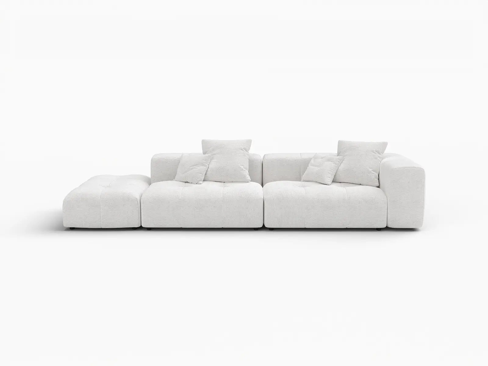 Matrix 2-Seater White Small Space Chaise Sectional | 3-Piece (Includes 1 Ottoman), Linen Fabric