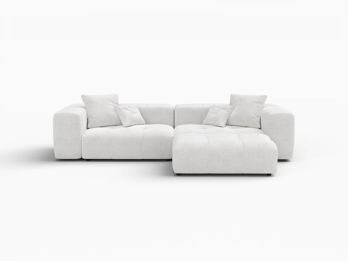 Matrix 2-Seater White Small Space Chaise Sectional | 3-Piece (Includes 1 Ottoman), Linen Fabric