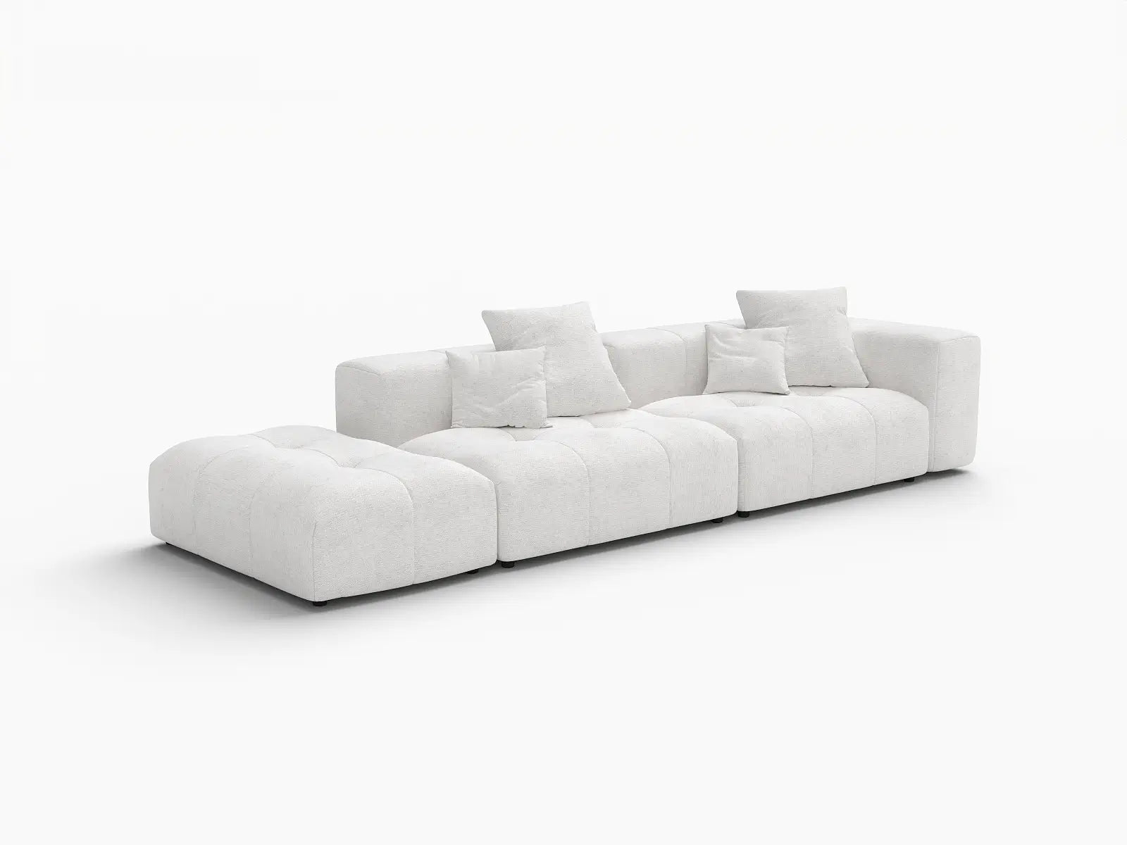Matrix 2-Seater White Small Space Chaise Sectional | 3-Piece (Includes 1 Ottoman), Linen Fabric