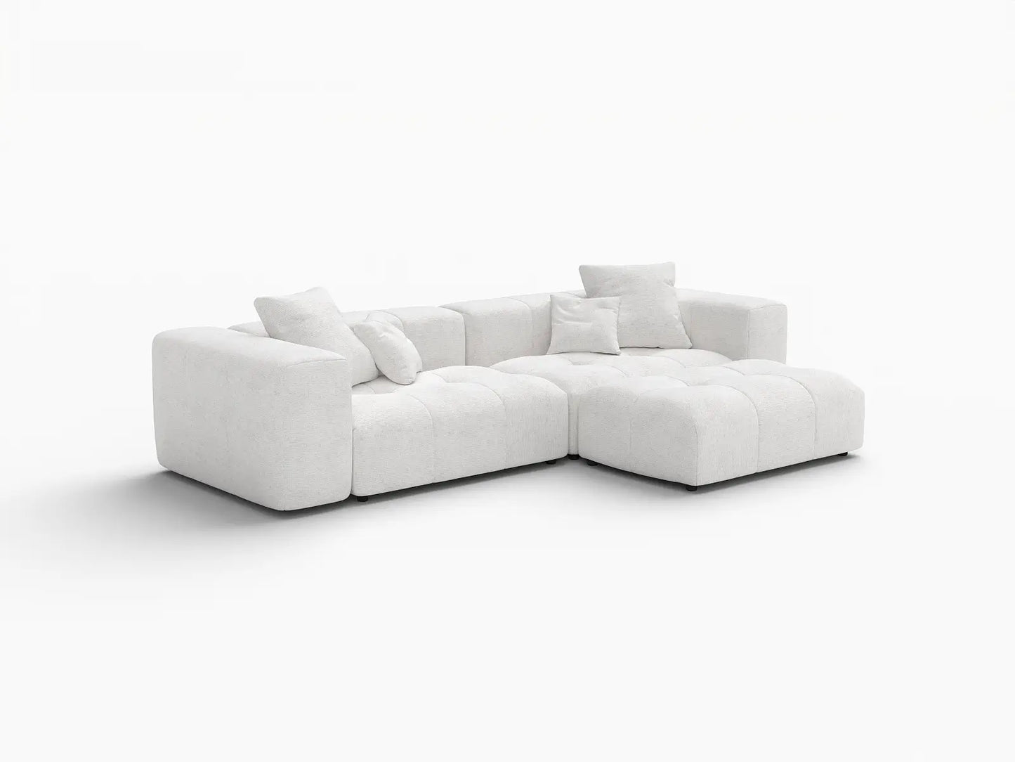 Matrix 2-Seater White Small Space Chaise Sectional | 3-Piece (Includes 1 Ottoman), Linen Fabric