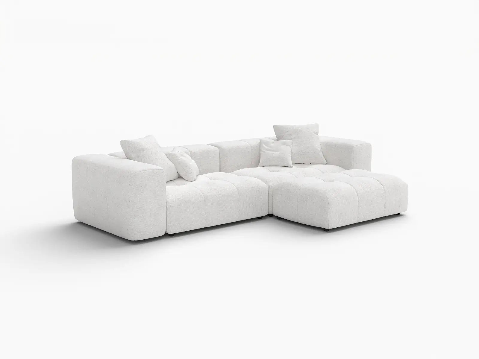 Matrix 2-Seater White Small Space Chaise Sectional | 3-Piece (Includes 1 Ottoman), Linen Fabric