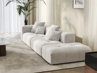 Matrix 2-Seater White Small Space Chaise Sectional | 3-Piece (Includes 1 Ottoman), Linen Fabric