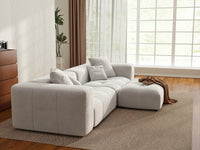 Matrix 2-Seater White Small Space Chaise Sectional | 3-Piece (Includes 1 Ottoman), Linen Fabric