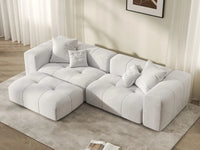 Matrix 2-Seater White Small Space Chaise Sectional | 3-Piece (Includes 1 Ottoman), Linen Fabric