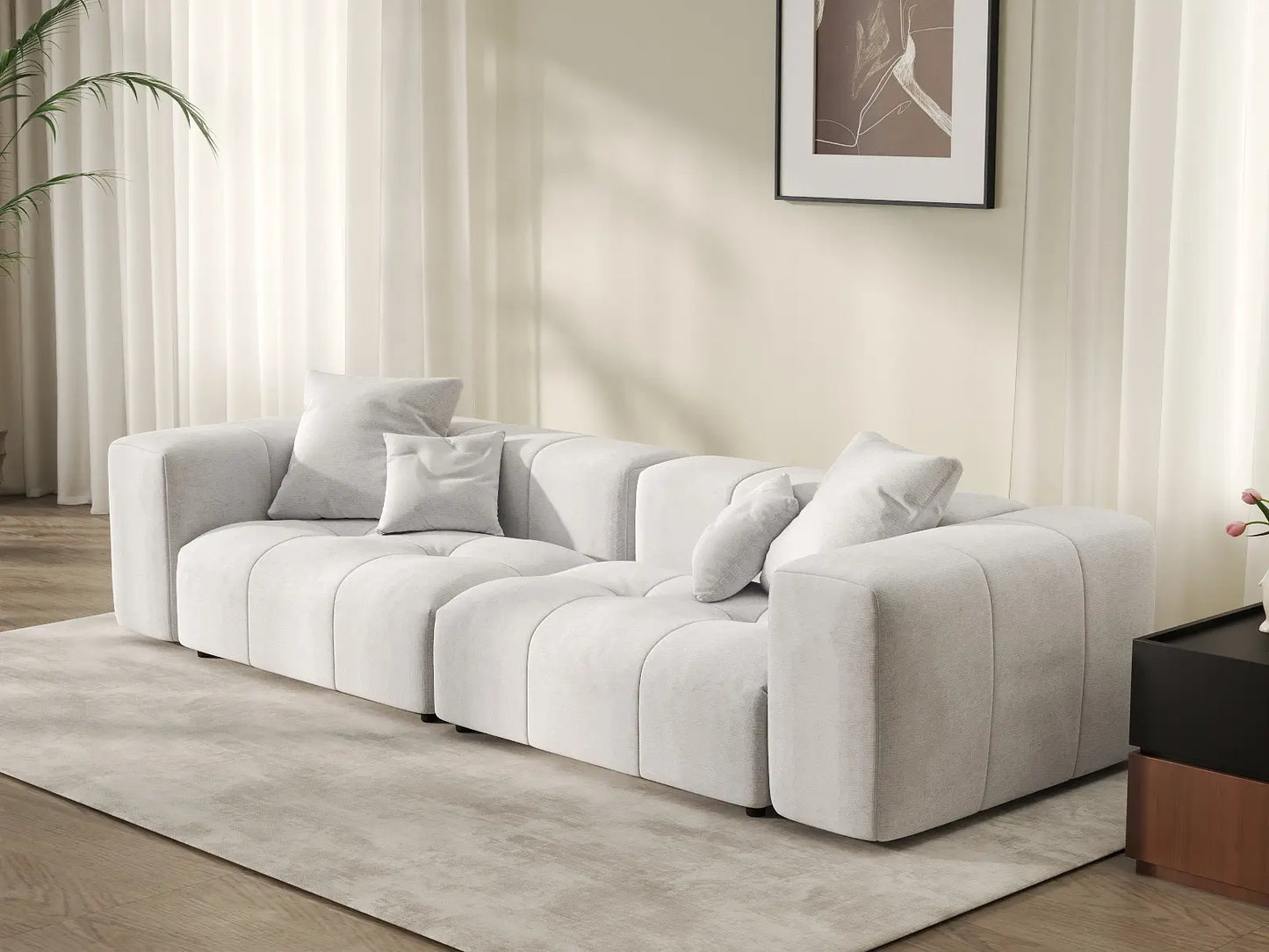 Matrix 2-Seater White Small Space Loveseat | 2-Piece, Linen Fabric