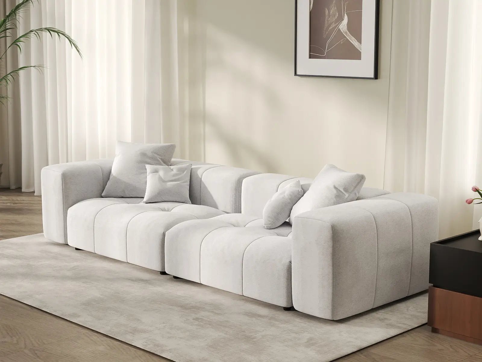 Matrix 2-Seater White Small Space Loveseat | 2-Piece, Linen Fabric