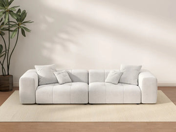 Matrix 2-Seater White Small Space Loveseat | 2-Piece, Linen Fabric