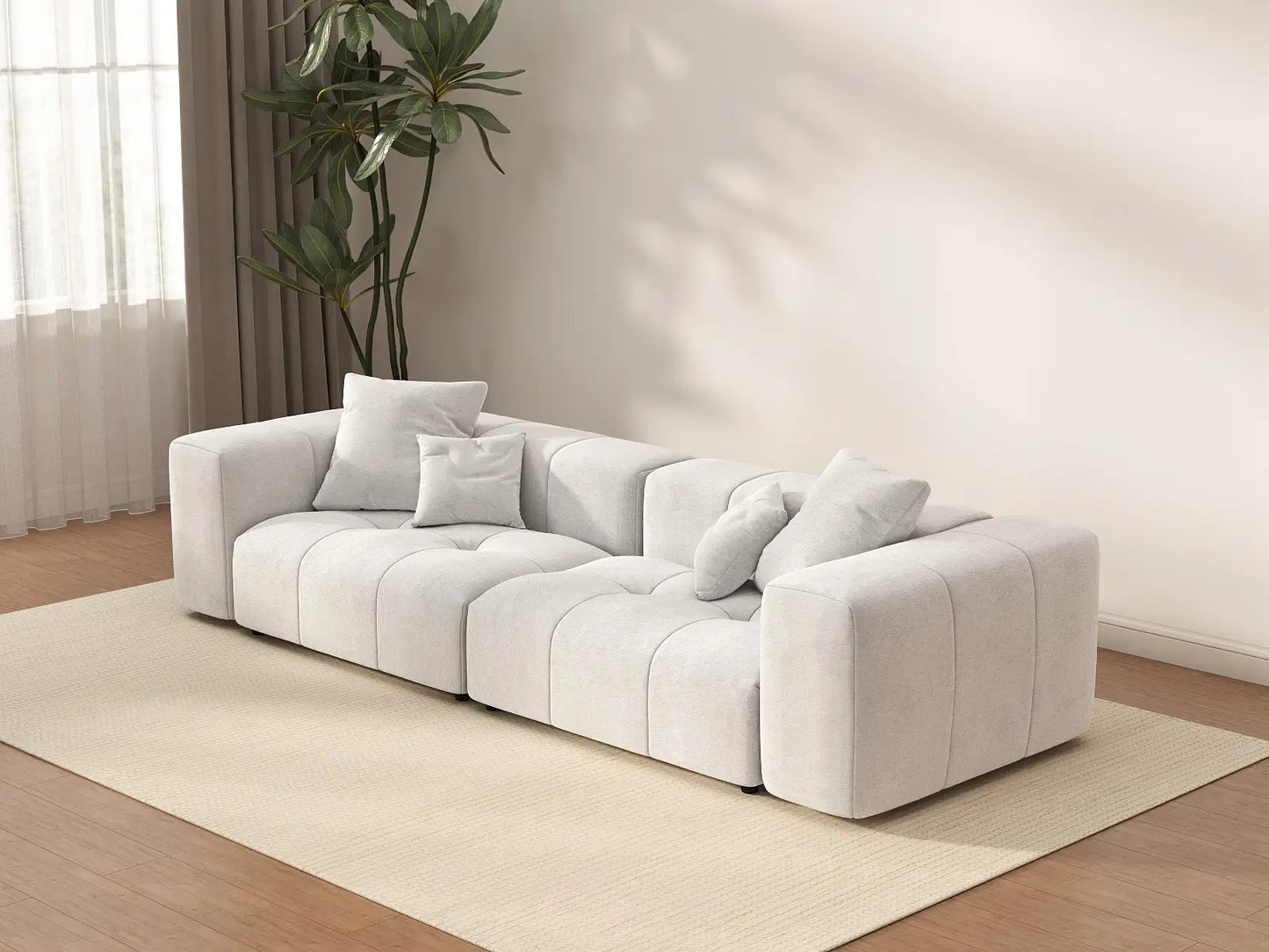 Matrix 2-Seater White Small Space Loveseat | 2-Piece, Linen Fabric
