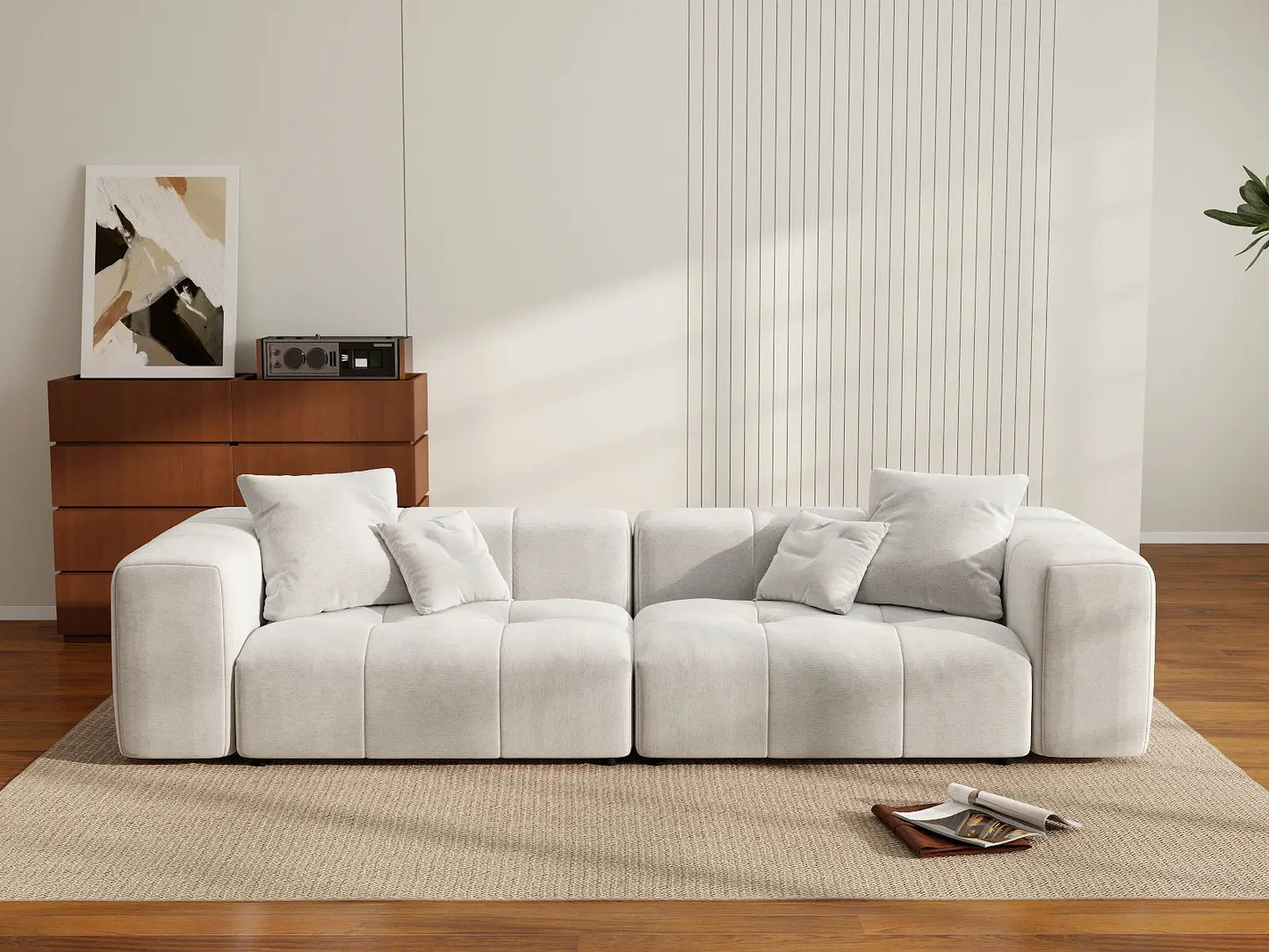 Matrix 2-Seater White Small Space Loveseat | 2-Piece, Linen Fabric