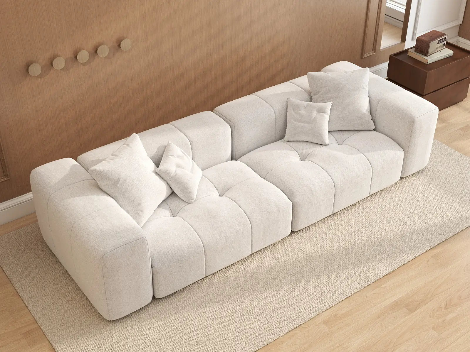 Matrix 2-Seater White Small Space Loveseat | 2-Piece, Linen Fabric