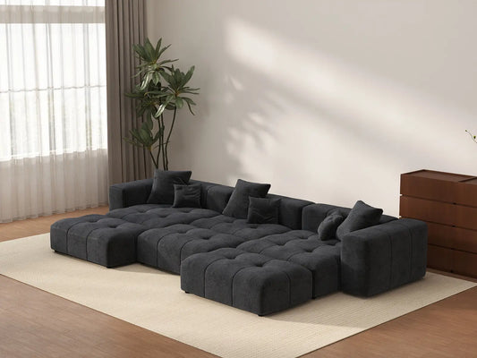 Matrix 3-Seater Black Large Space Pit Sectional | 6-Piece (Includes 3 Ottomans), Linen Fabric