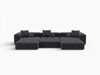 Sofá seccional Matrix de 3 plazas, negro, grande, con fosa | 6 piezas (incluye 3 otomanas), tela de lino