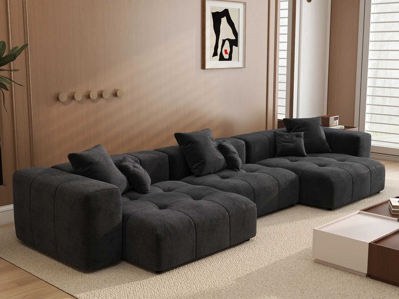 Matrix 3-Seater Black Linen Couch Sectional | 3-Piece, Modular Design