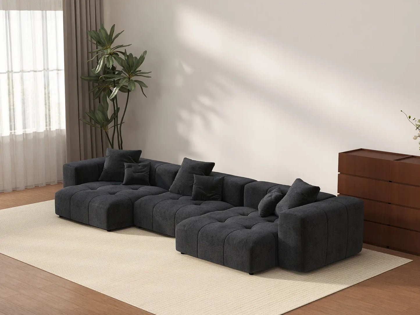 Matrix 3-Seater Black Linen Couch Sectional | 3-Piece, Modular Design