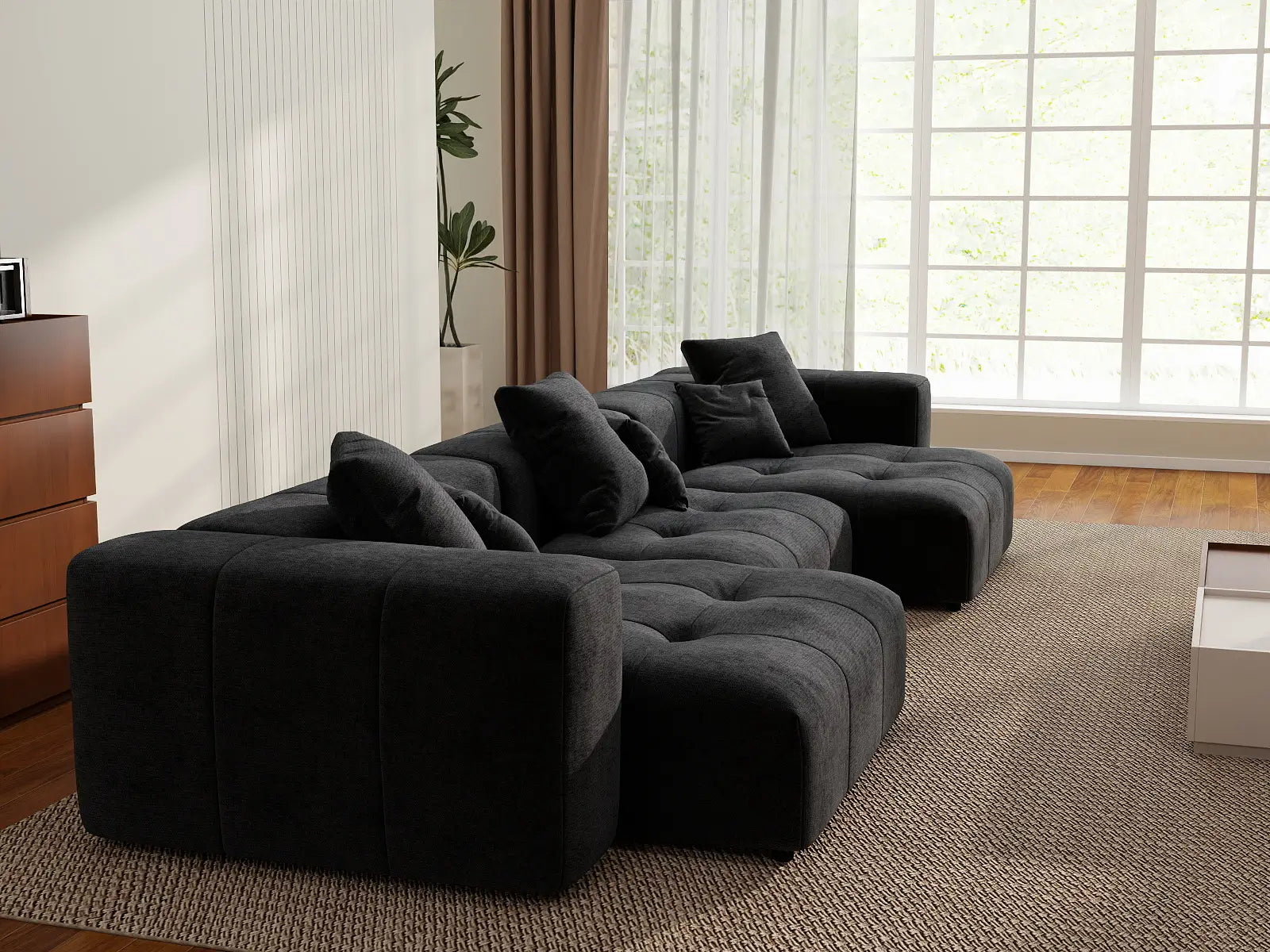 Matrix 3-Seater Black Linen Couch Sectional | 3-Piece, Modular Design