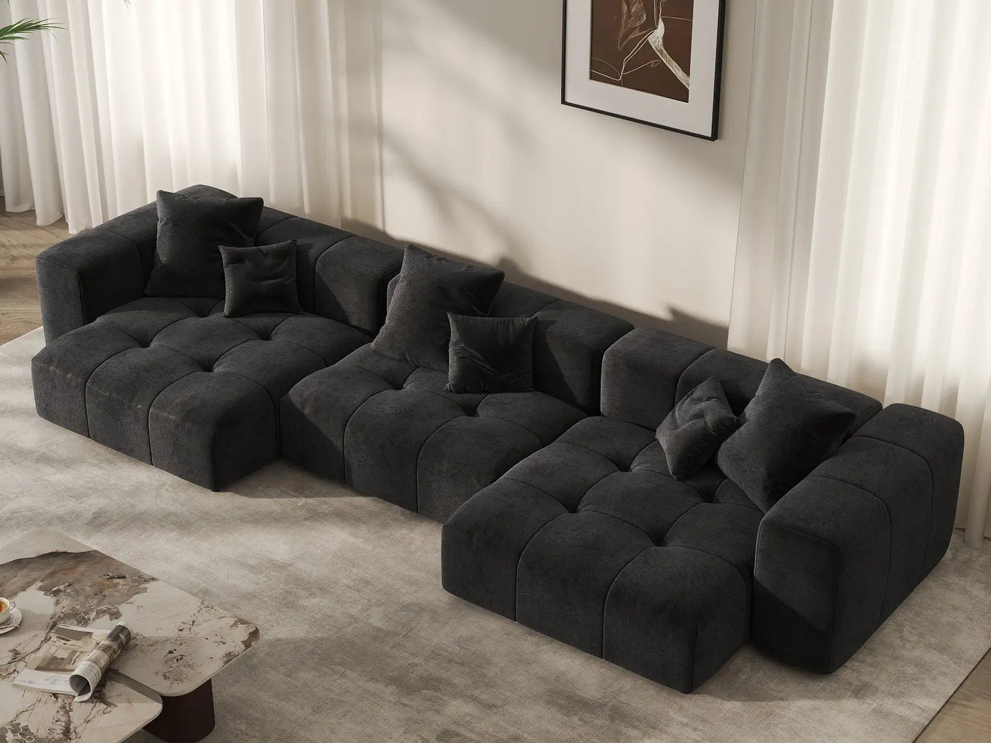 Matrix 3-Seater Black Linen Couch Sectional | 3-Piece, Modular Design
