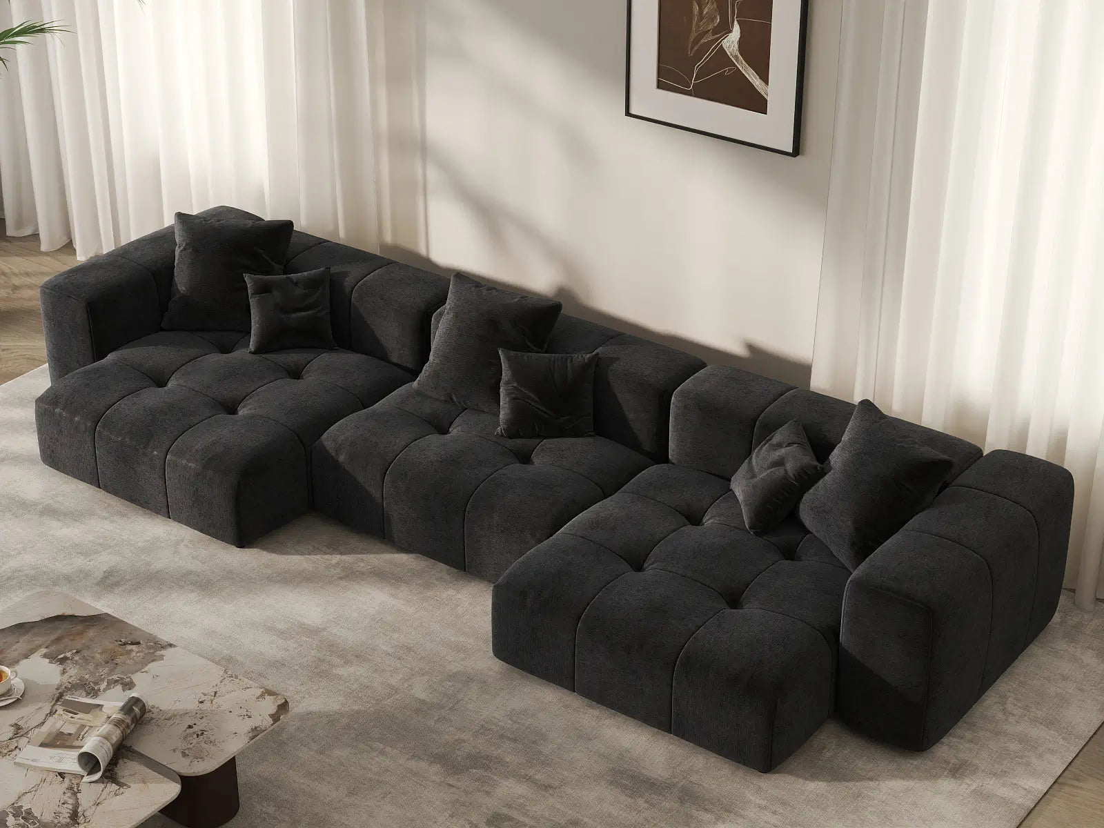 Matrix 3-Seater Black Linen Couch Sectional | 3-Piece, Modular Design