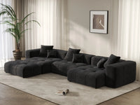 Matrix 3-Seater Black Linen L-Shaped Sectional | 4-Piece (Includes 1 Ottoman), Contemporary Style
