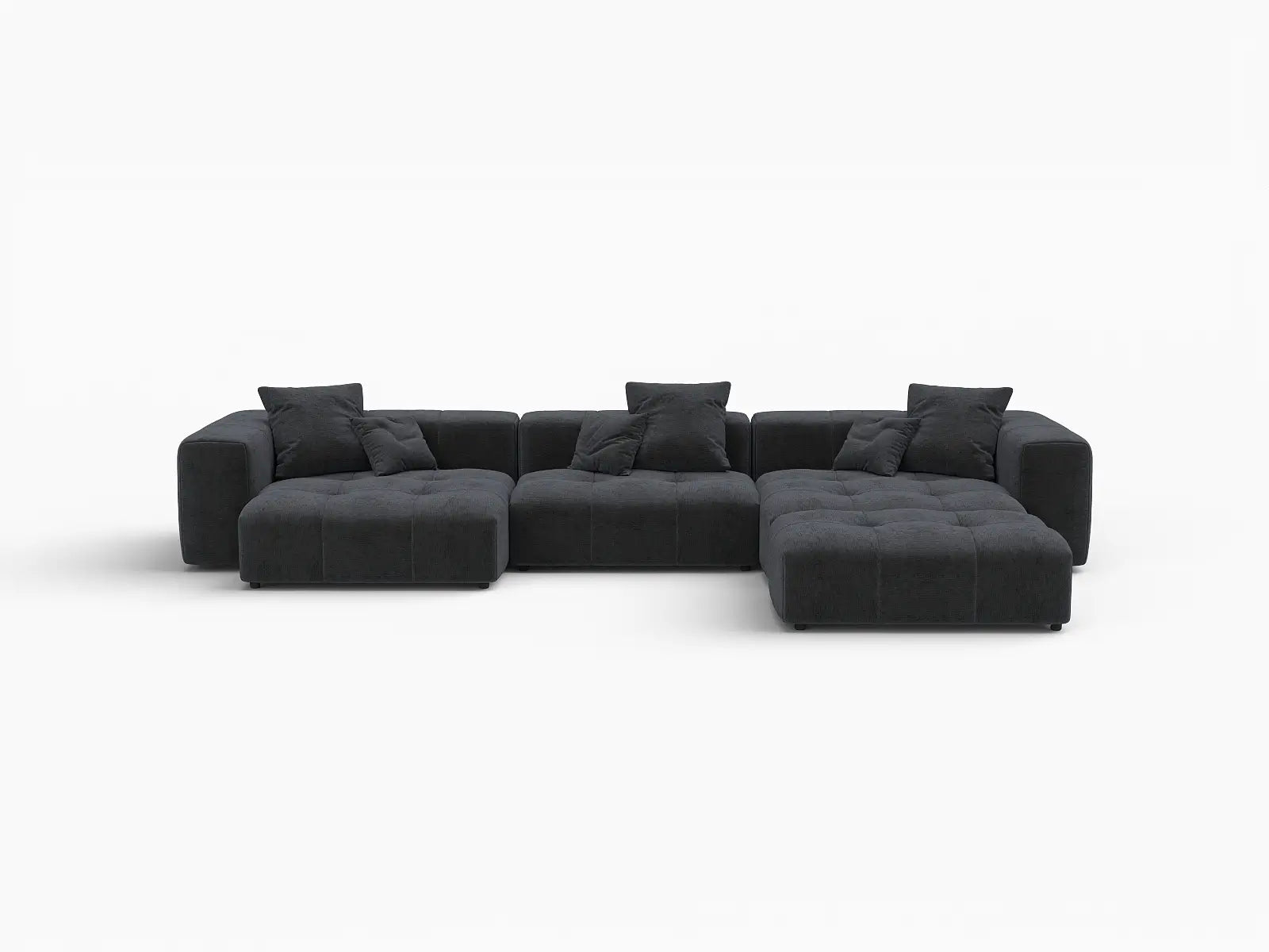 Matrix 3-Seater Black Linen L-Shaped Sectional | 4-Piece (Includes 1 Ottoman), Contemporary Style