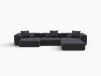 Matrix 3-Seater Black Linen L-Shaped Sectional | 4-Piece (Includes 1 Ottoman), Contemporary Style