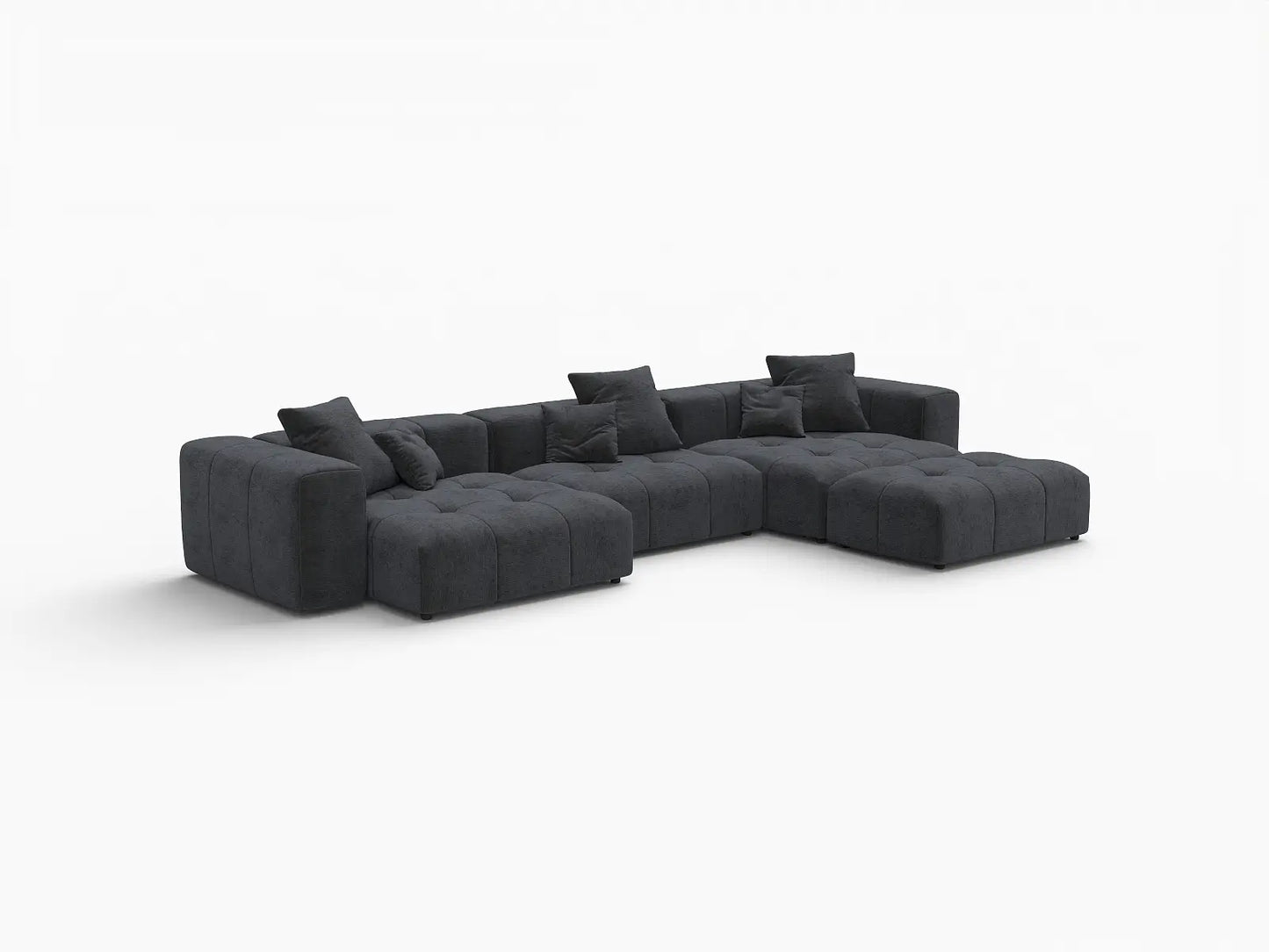 Matrix 3-Seater Black Linen L-Shaped Sectional | 4-Piece (Includes 1 Ottoman), Contemporary Style