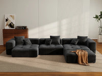 Matrix 3-Seater Black Linen L-Shaped Sectional | 4-Piece (Includes 1 Ottoman), Contemporary Style