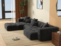 Matrix 3-Seater Black Linen L-Shaped Sectional | 4-Piece (Includes 1 Ottoman), Contemporary Style